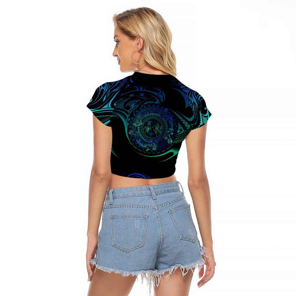 Sea Animal Polynesia Raglan Cropped T Shirt Polynesian Pattern DT02 - Polynesian Pride