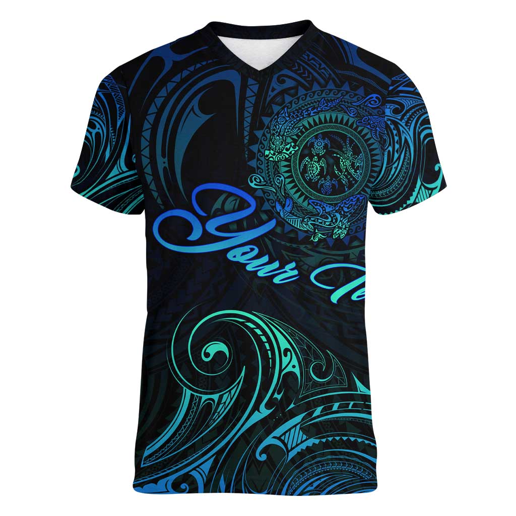 Sea Animal Polynesia Women V-Neck T-Shirt Polynesian Pattern DT02 Female Black - Polynesian Pride