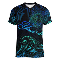 Sea Animal Polynesia Women V-Neck T-Shirt Polynesian Pattern DT02 Female Black - Polynesian Pride