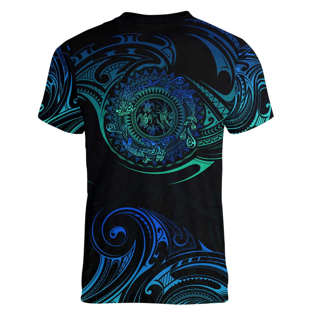 Sea Animal Polynesia Women V-Neck T-Shirt Polynesian Pattern DT02 - Polynesian Pride