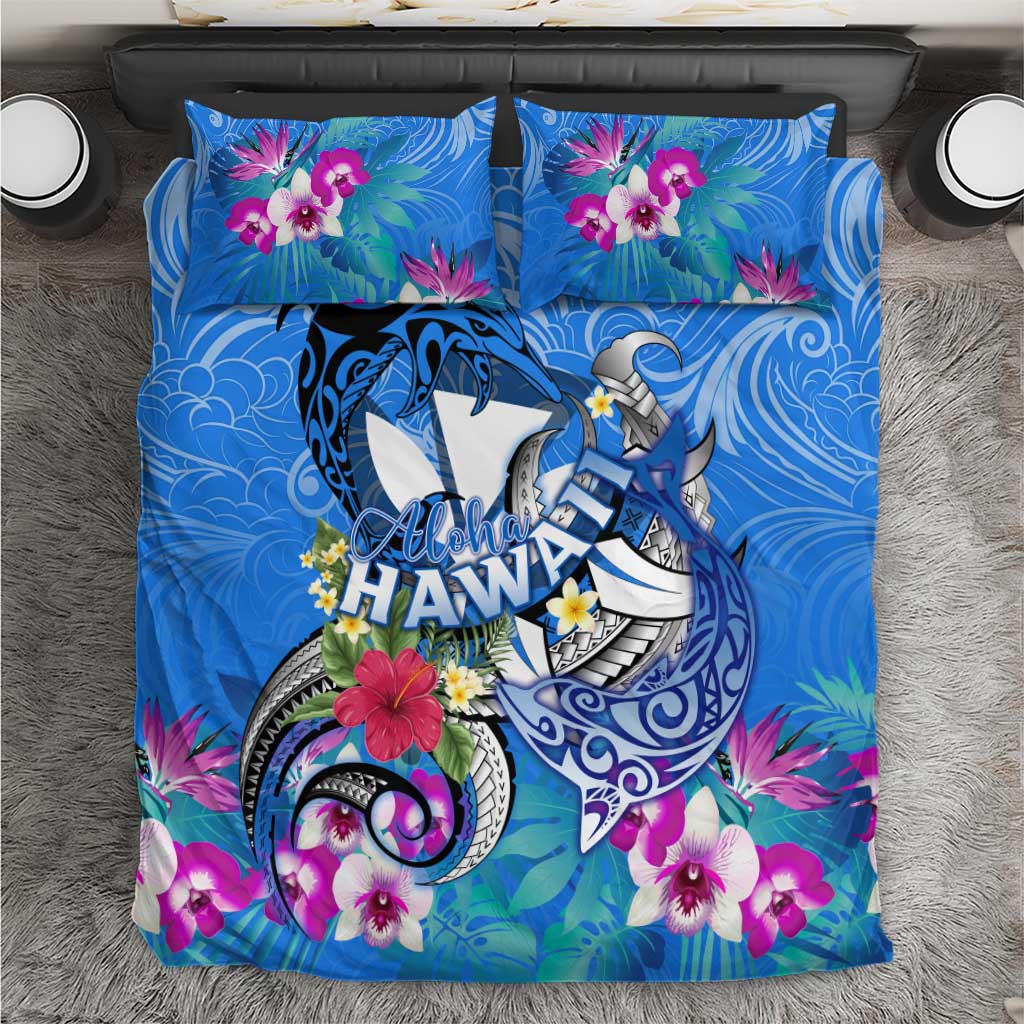 Aloha Hawaii Bedding Set Dolphins and Fish Hook Hibiscus