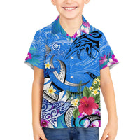 Aloha Hawaii Family Matching Puletasi and Hawaiian Shirt Dolphins and Fish Hook Hibiscus