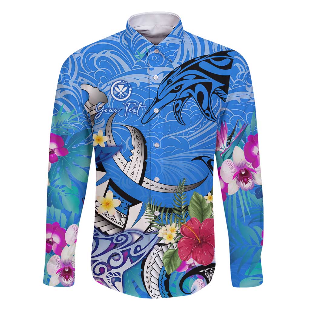 Aloha Hawaii Family Matching Short Sleeve Bodycon Dress and Hawaiian Shirt Dolphins and Fish Hook Hibiscus