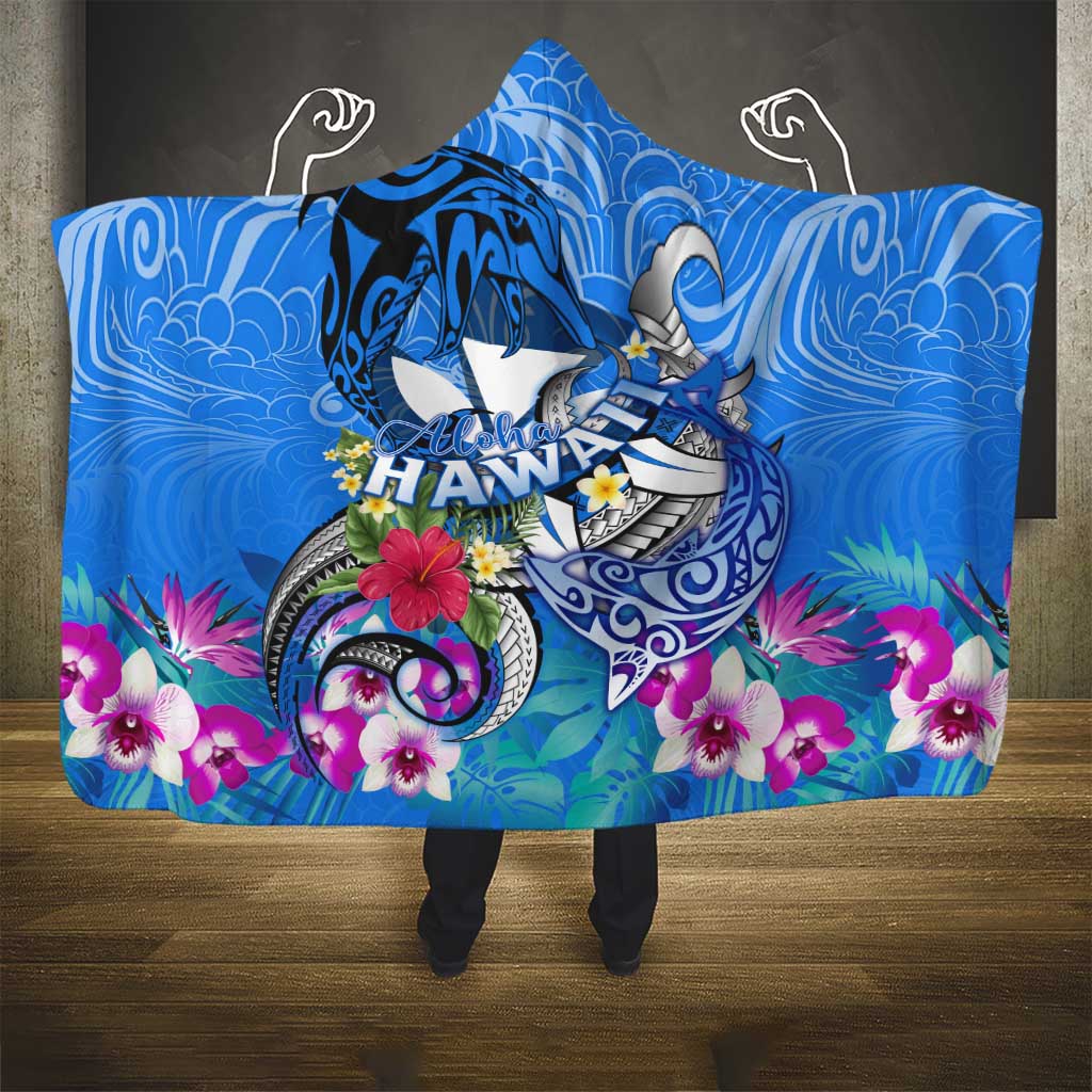 Aloha Hawaii Hooded Blanket Dolphins and Fish Hook Hibiscus DT02 - Polynesian Pride