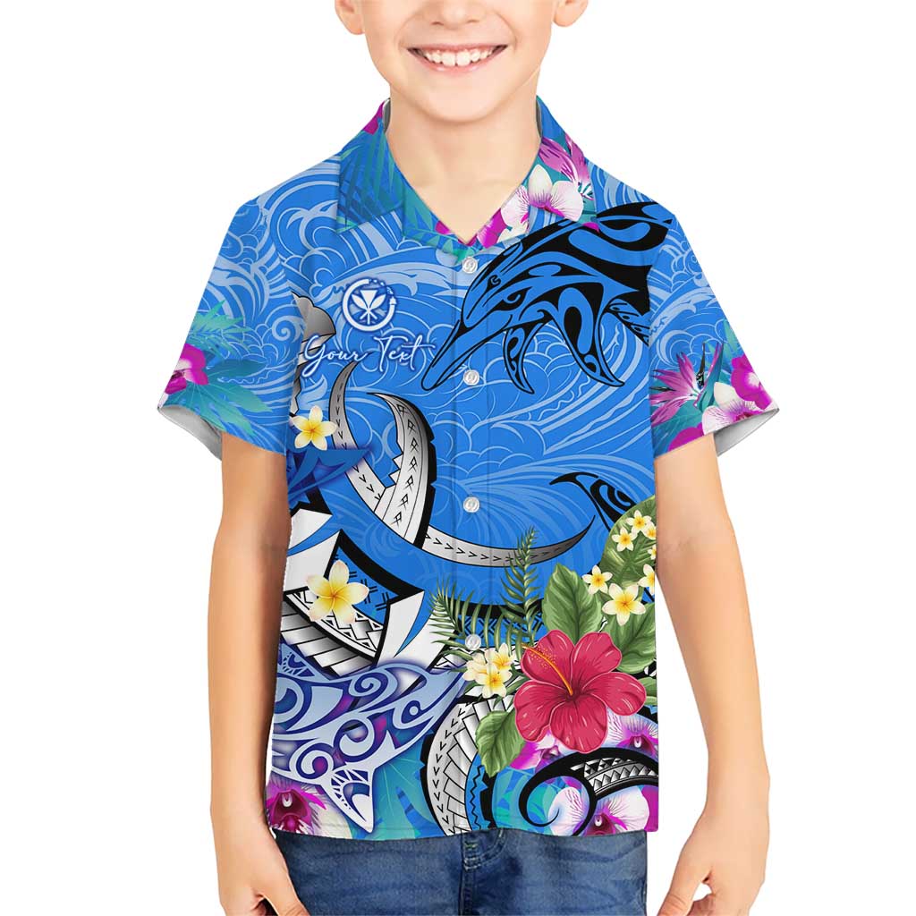 Aloha Hawaii Kid Hawaiian Shirt Dolphins and Fish Hook Hibiscus