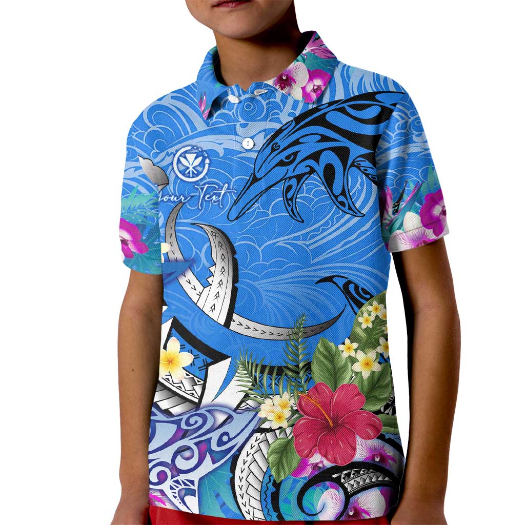 Aloha Hawaii Kid Polo Shirt Dolphins and Fish Hook Hibiscus