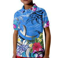 Aloha Hawaii Kid Polo Shirt Dolphins and Fish Hook Hibiscus