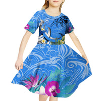 Aloha Hawaii Kid Short Sleeve Dress Dolphins and Fish Hook Hibiscus