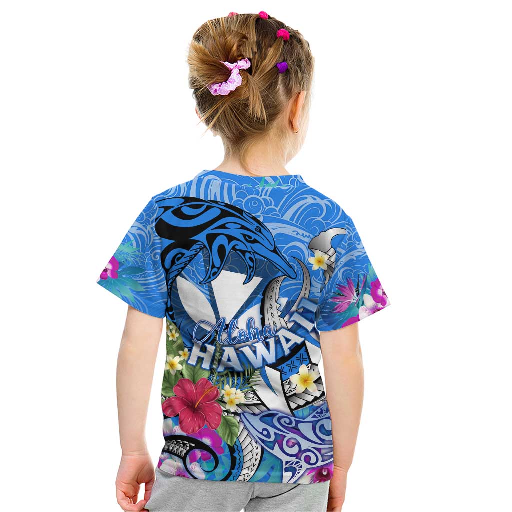 Aloha Hawaii Kid T Shirt Dolphins and Fish Hook Hibiscus