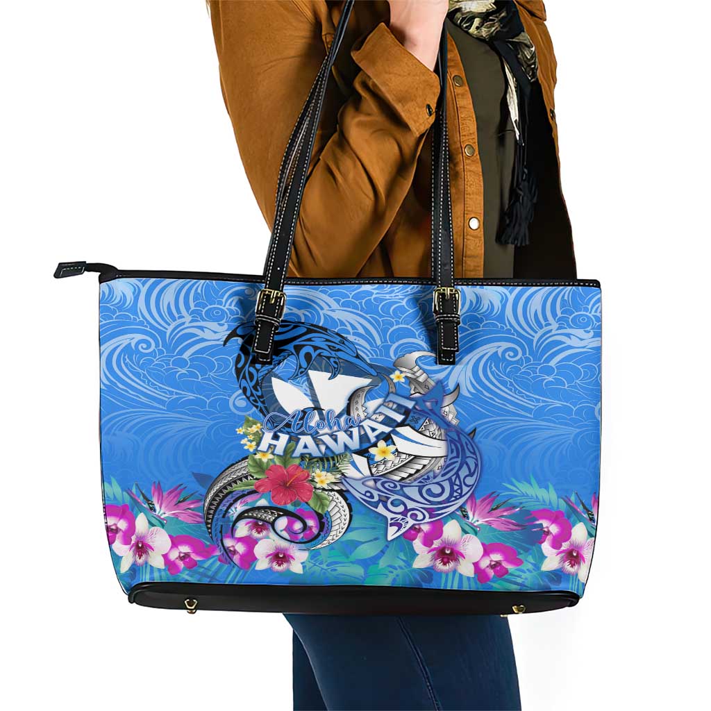 Aloha Hawaii Leather Tote Bag Dolphins and Fish Hook Hibiscus DT02 - Polynesian Pride