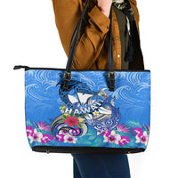 Aloha Hawaii Leather Tote Bag Dolphins and Fish Hook Hibiscus DT02 - Polynesian Pride