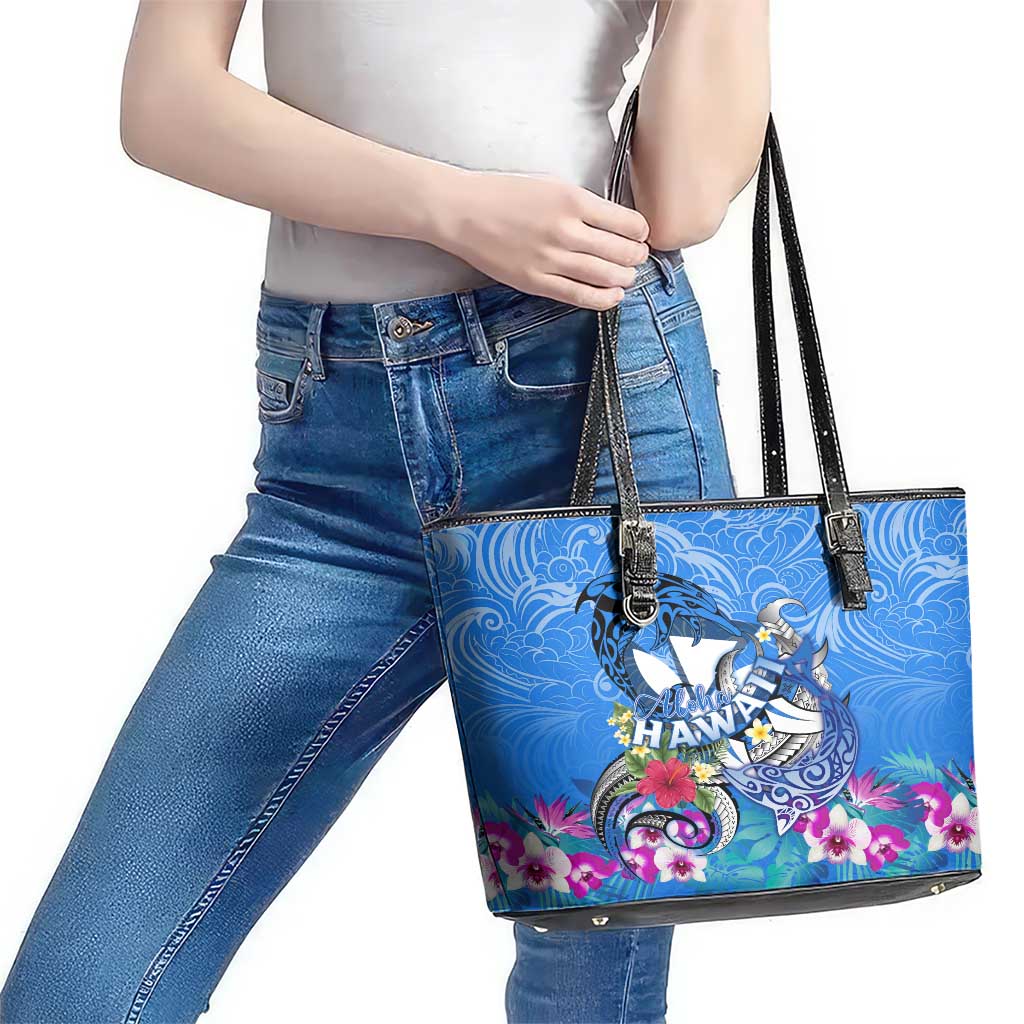 Aloha Hawaii Leather Tote Bag Dolphins and Fish Hook Hibiscus DT02 - Polynesian Pride