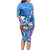 Aloha Hawaii Long Sleeve Bodycon Dress Dolphins and Fish Hook Hibiscus