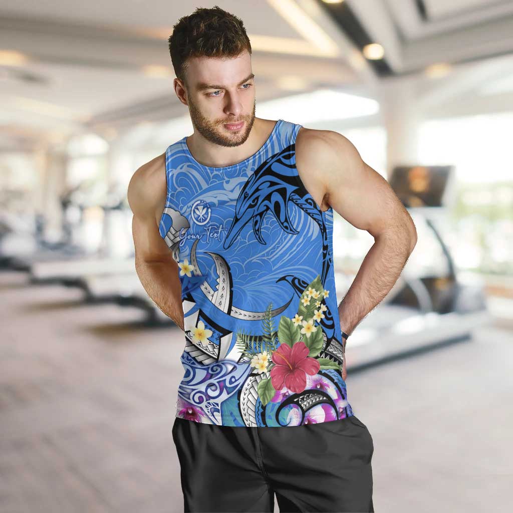 Aloha Hawaii Men Tank Top Dolphins and Fish Hook Hibiscus DT02 Blue - Polynesian Pride