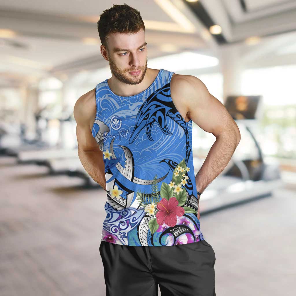 Aloha Hawaii Men Tank Top Dolphins and Fish Hook Hibiscus