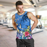 Aloha Hawaii Men Tank Top Dolphins and Fish Hook Hibiscus DT02 Blue - Polynesian Pride