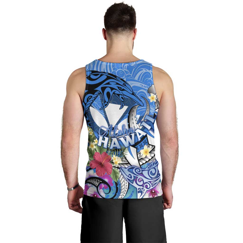 Aloha Hawaii Men Tank Top Dolphins and Fish Hook Hibiscus DT02 - Polynesian Pride
