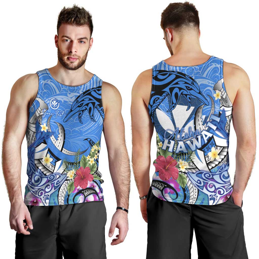 Aloha Hawaii Men Tank Top Dolphins and Fish Hook Hibiscus DT02 - Polynesian Pride