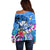 Aloha Hawaii Off Shoulder Sweater Dolphins and Fish Hook Hibiscus