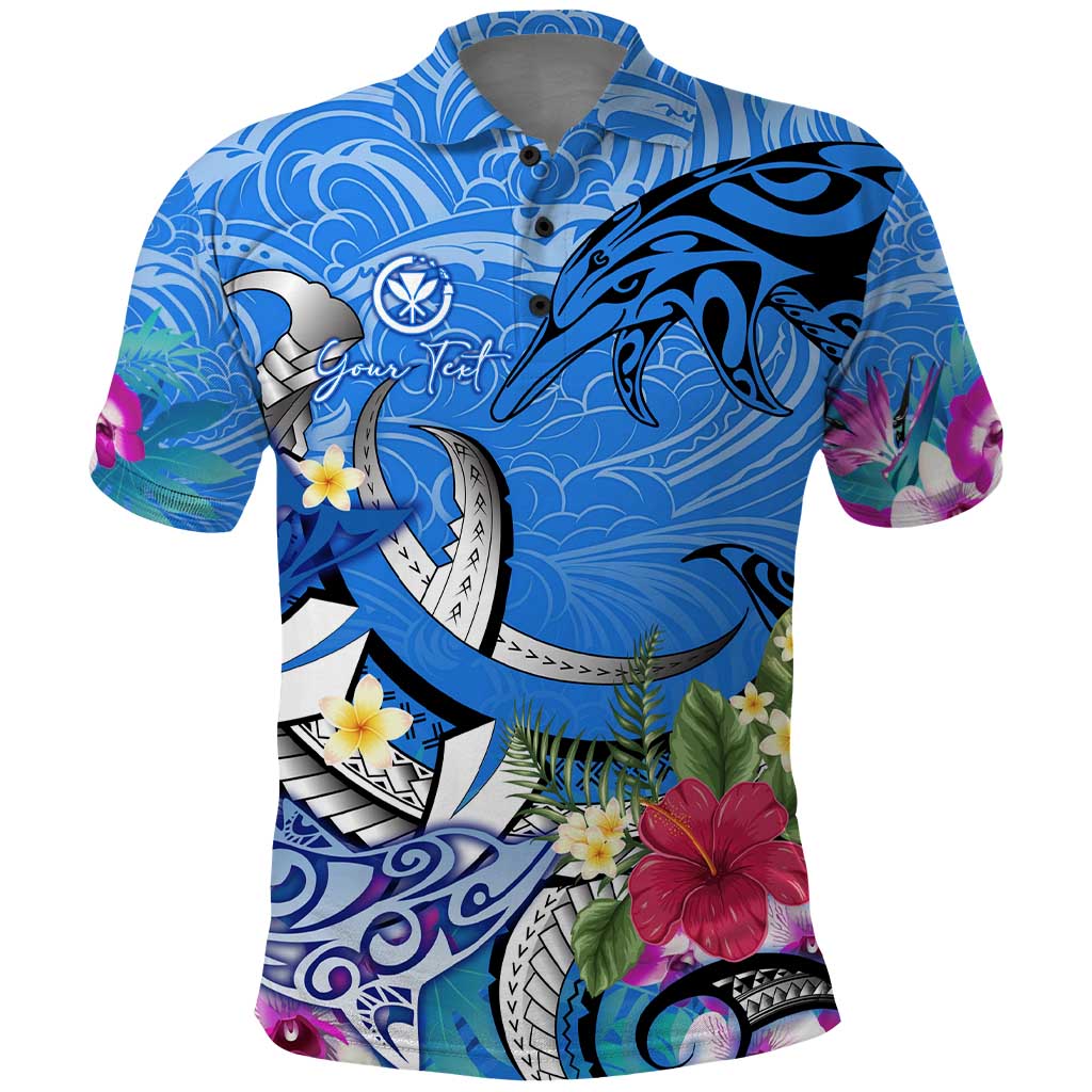 Aloha Hawaii Polo Shirt Dolphins and Fish Hook Hibiscus