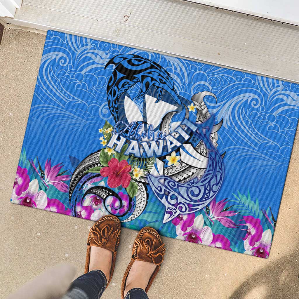 Aloha Hawaii Rubber Doormat Dolphins and Fish Hook Hibiscus DT02 - Polynesian Pride