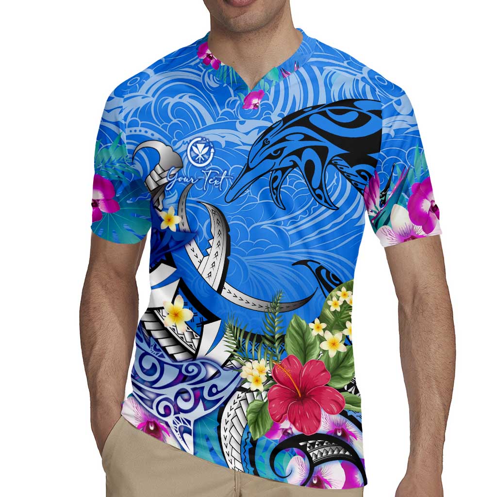 Aloha Hawaii Rugby Jersey Dolphins and Fish Hook Hibiscus DT02 - Polynesian Pride