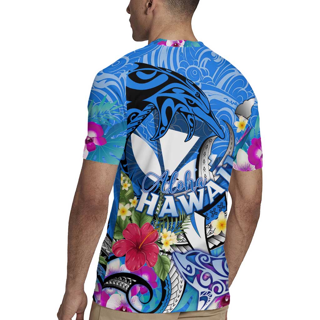 Aloha Hawaii Rugby Jersey Dolphins and Fish Hook Hibiscus DT02 - Polynesian Pride