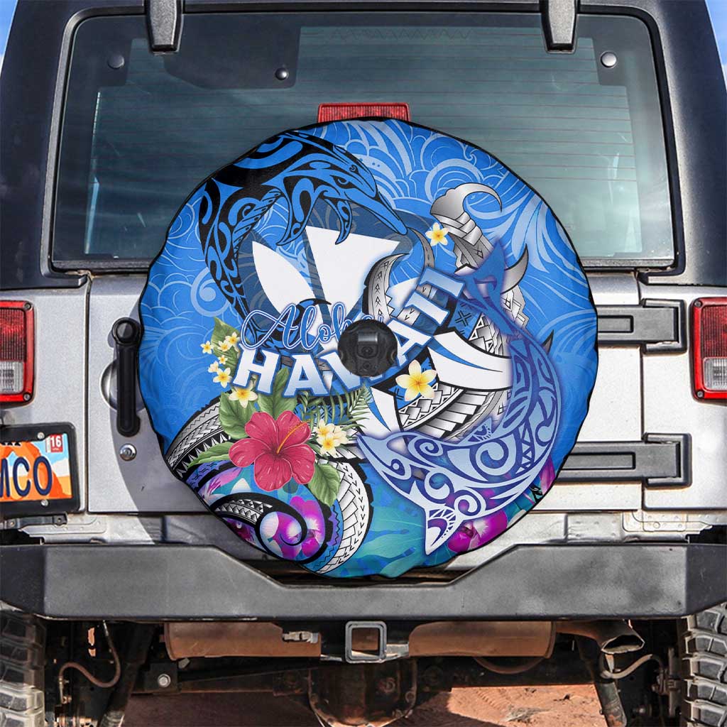 Aloha Hawaii Spare Tire Cover Dolphins and Fish Hook Hibiscus