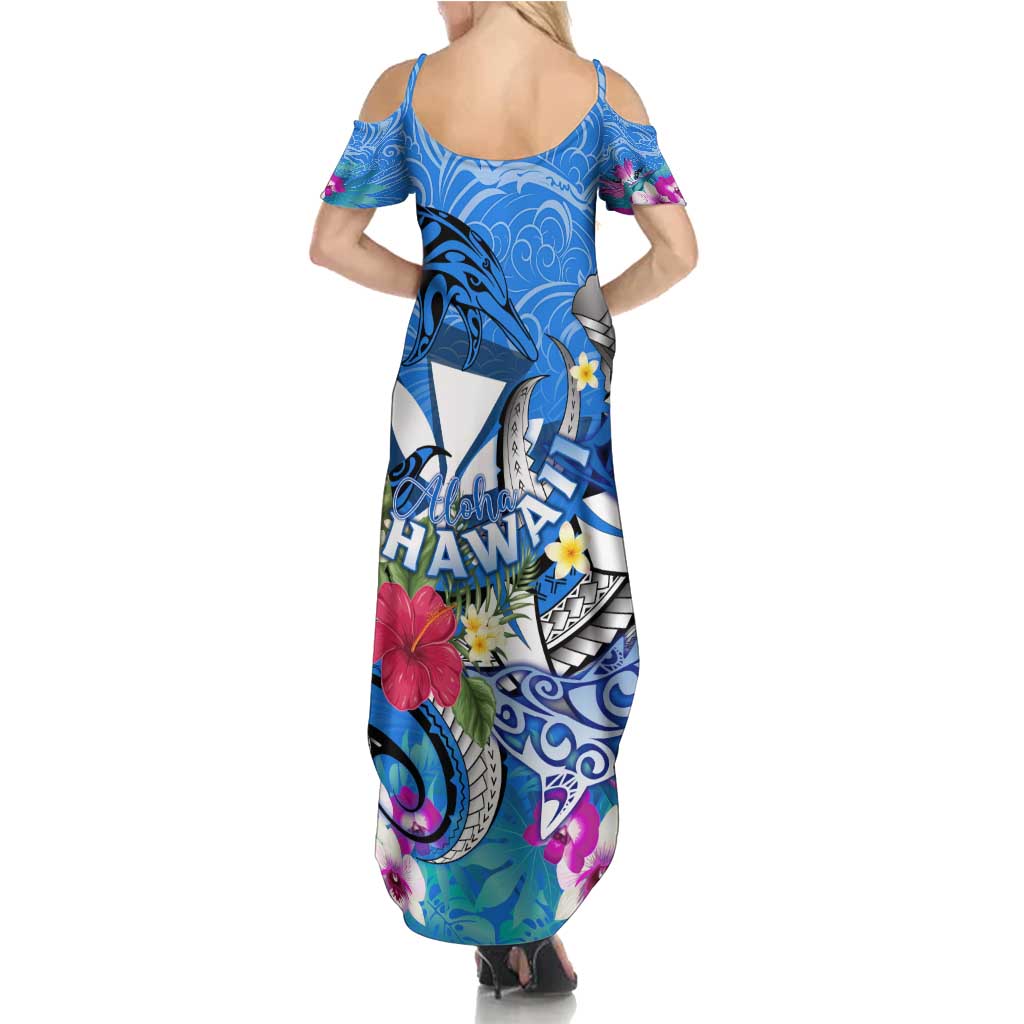 Aloha Hawaii Summer Maxi Dress Dolphins and Fish Hook Hibiscus DT02 - Polynesian Pride