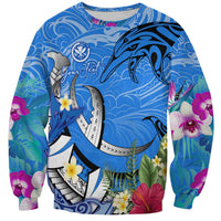 Aloha Hawaii Sweatshirt Dolphins and Fish Hook Hibiscus DT02 Unisex Blue - Polynesian Pride