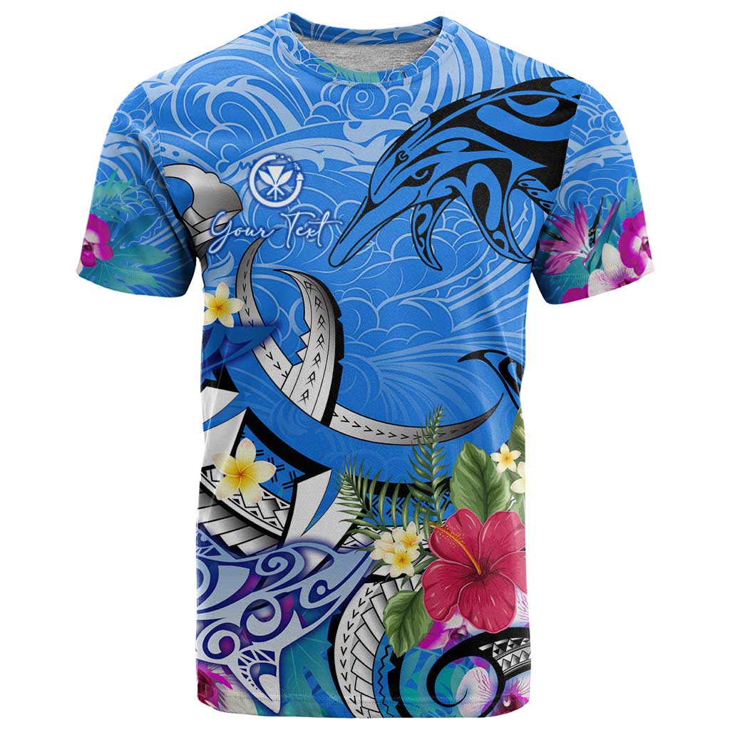 Aloha Hawaii T Shirt Dolphins and Fish Hook Hibiscus