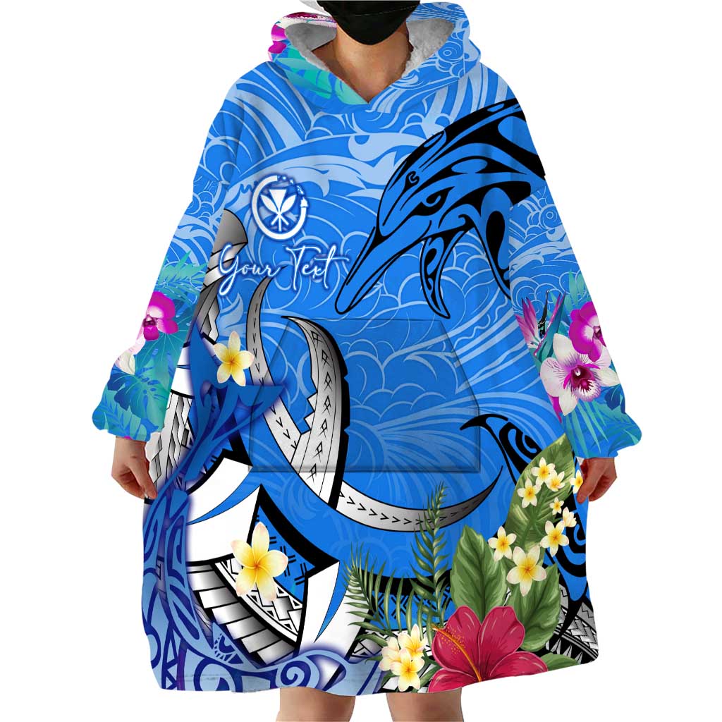 Aloha Hawaii Wearable Blanket Hoodie Dolphins and Fish Hook Hibiscus DT02 - Polynesian Pride