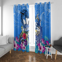 Aloha Hawaii Window Curtain Dolphins and Fish Hook Hibiscus DT02 With Grommets Blue - Polynesian Pride