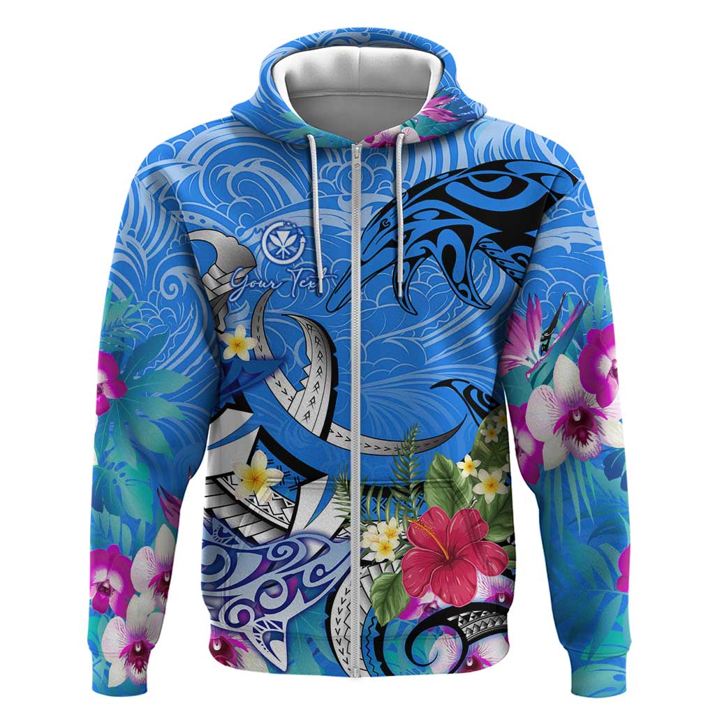 Aloha Hawaii Zip Hoodie Dolphins and Fish Hook Hibiscus