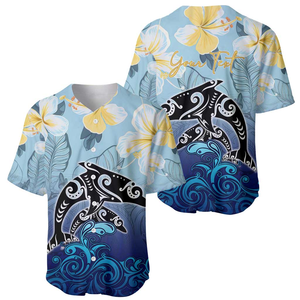 Mother And Baby Dolphins Baseball Jersey Hawaii Hibiscus