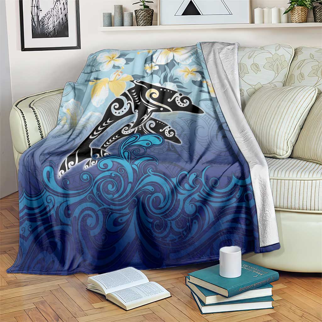 Mother And Baby Dolphins Blanket Hawaii Hibiscus