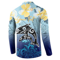 Mother And Baby Dolphins Button Sweatshirt Hawaii Hibiscus