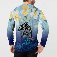 Mother And Baby Dolphins Button Sweatshirt Hawaii Hibiscus