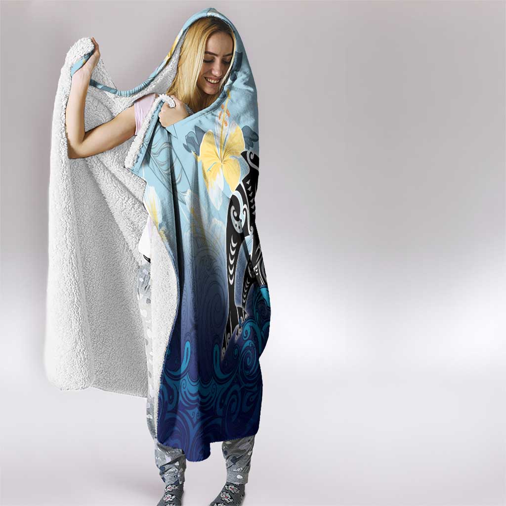 Mother And Baby Dolphins Hooded Blanket Hawaii Hibiscus