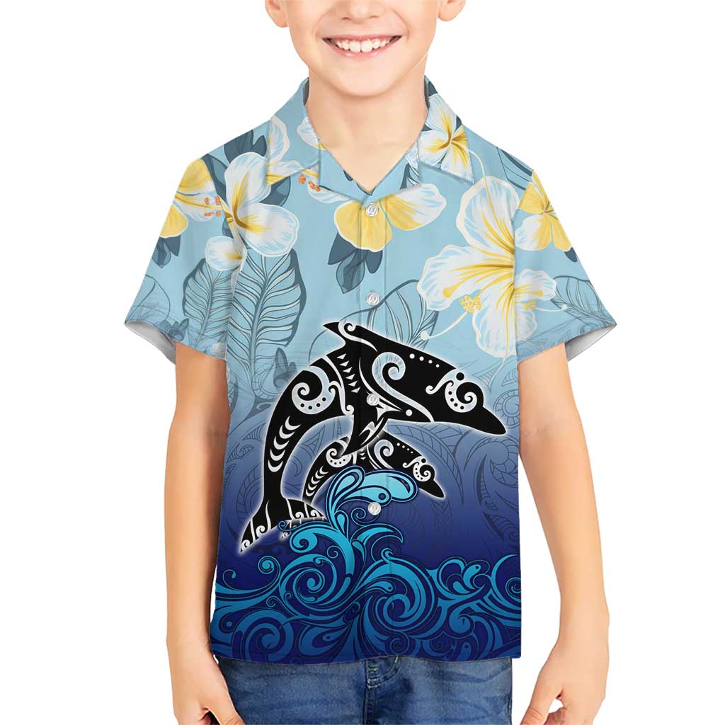 Mother And Baby Dolphins Kid Hawaiian Shirt Hawaii Hibiscus