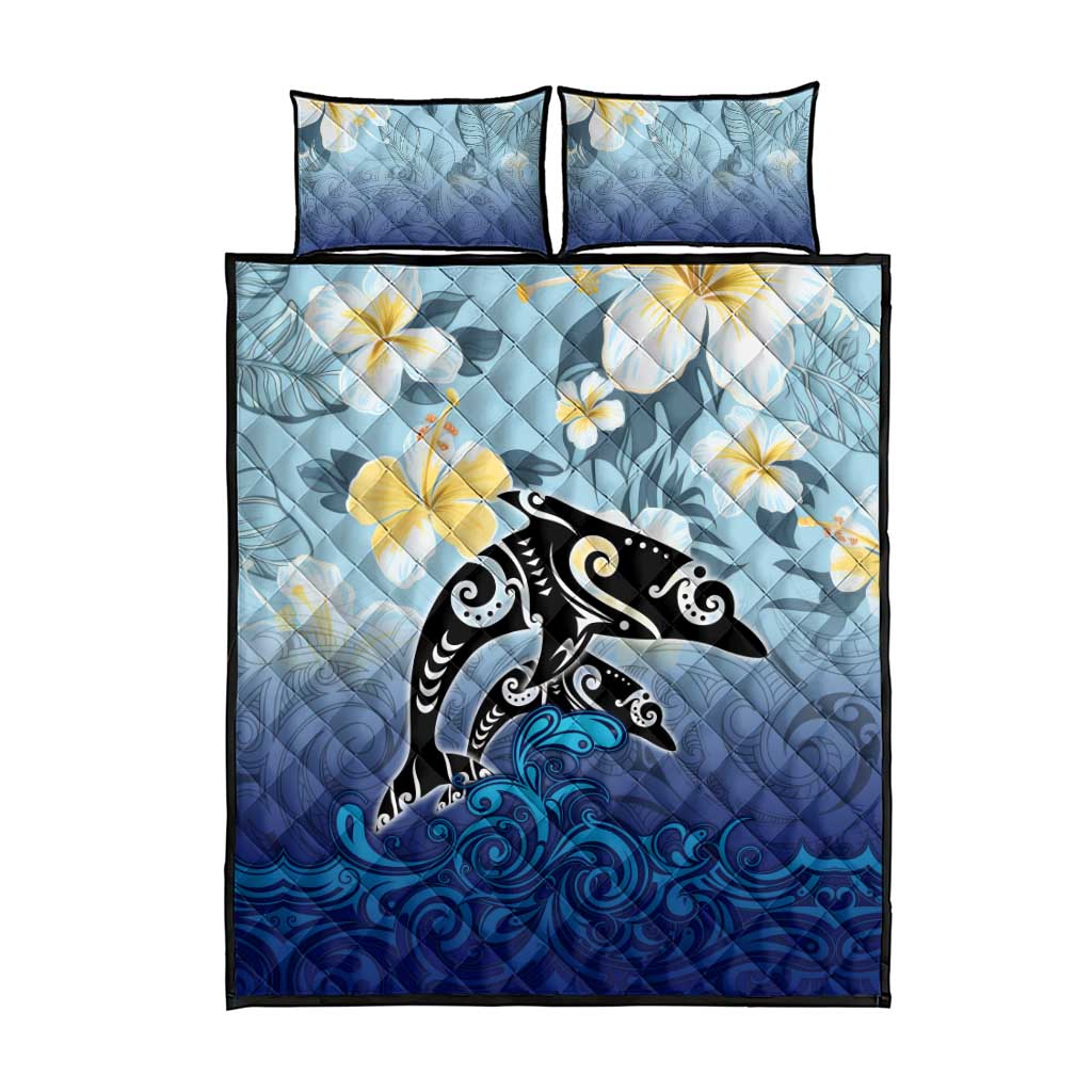 Mother And Baby Dolphins Quilt Bed Set Hawaii Hibiscus