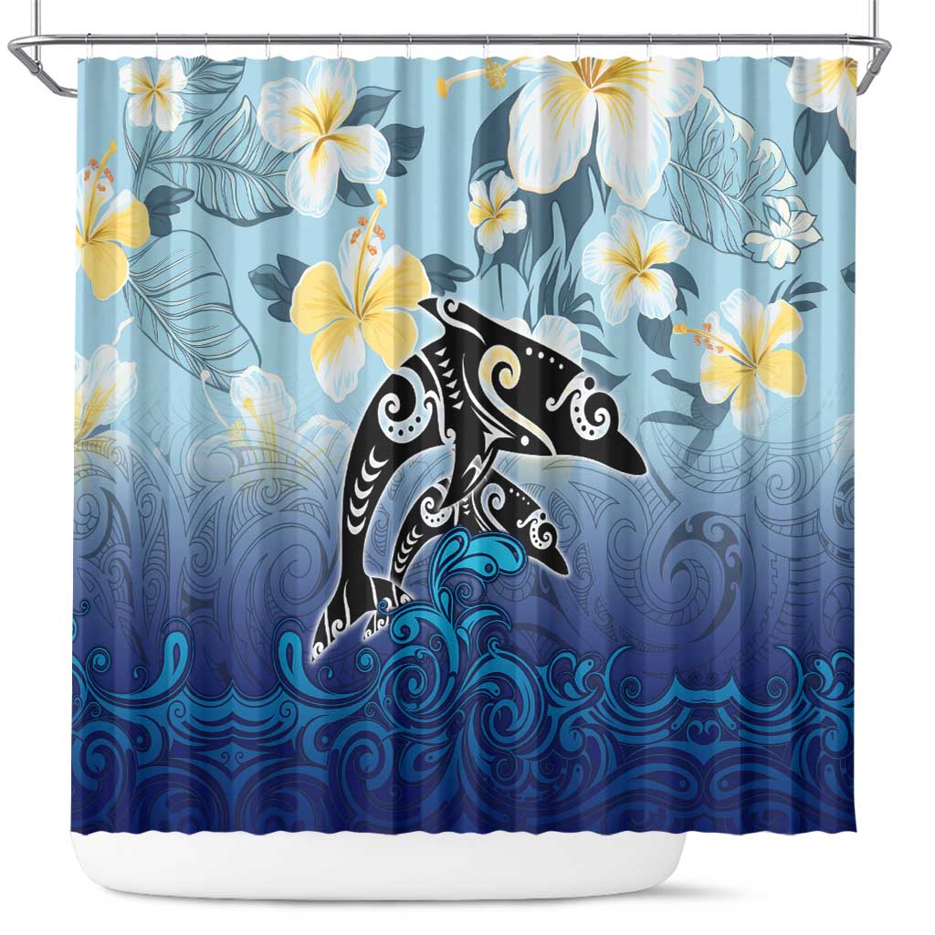 Mother And Baby Dolphins Shower Curtain Hawaii Hibiscus