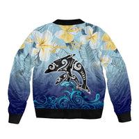 Mother And Baby Dolphins Sleeve Zip Bomber Jacket Hawaii Hibiscus
