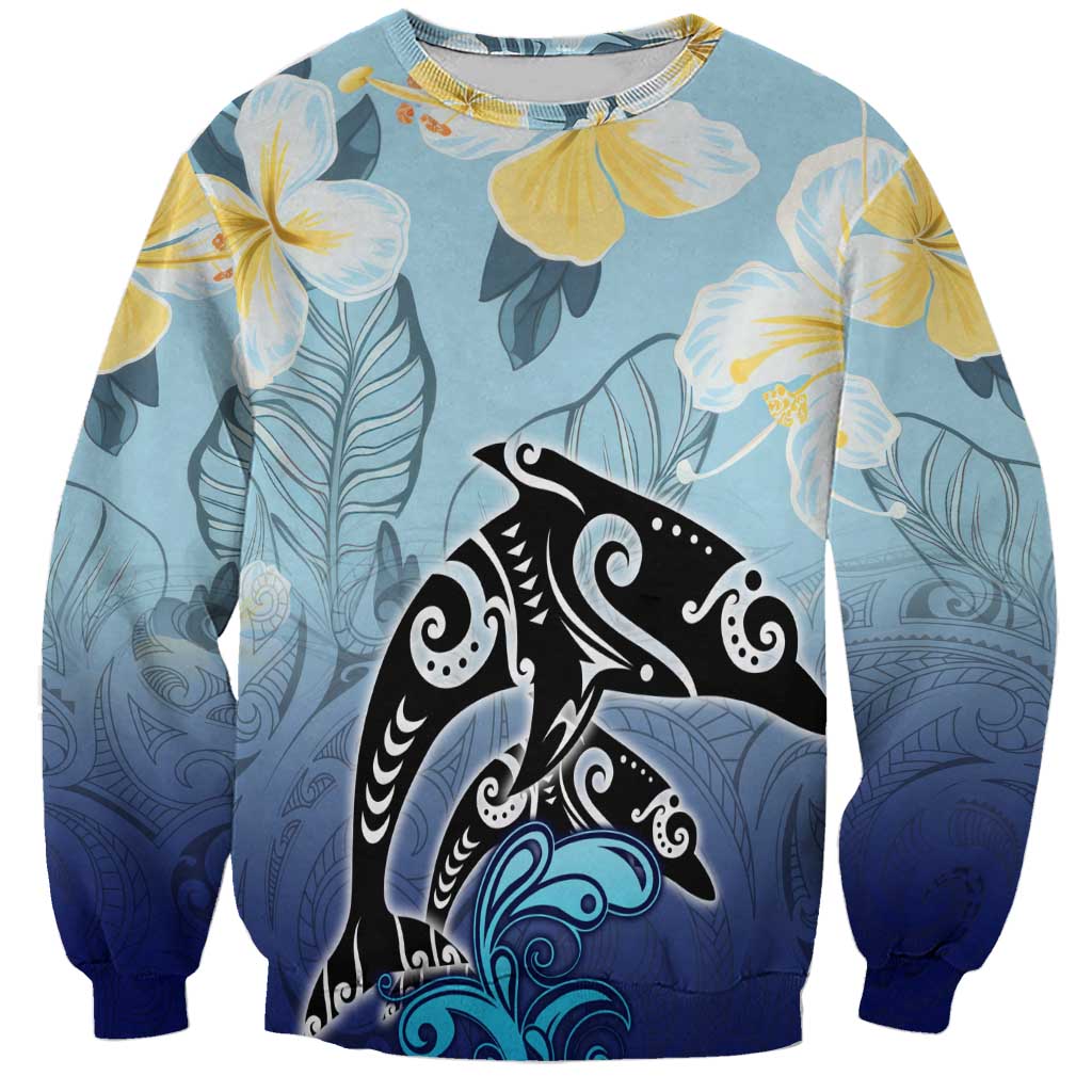 Mother And Baby Dolphins Sweatshirt Hawaii Hibiscus