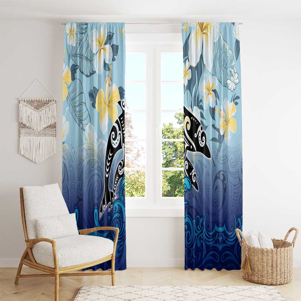 Mother And Baby Dolphins Window Curtain Hawaii Hibiscus