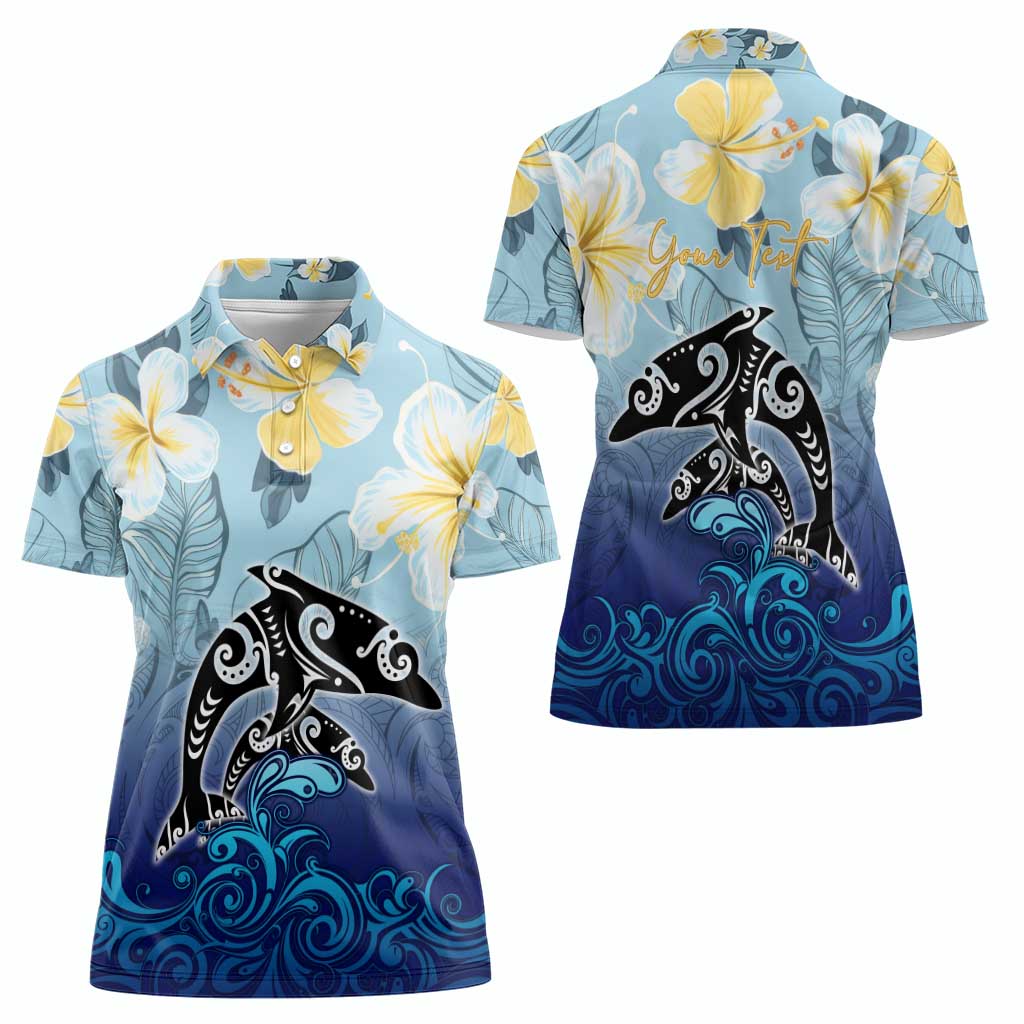Mother And Baby Dolphins Women Polo Shirt Hawaii Hibiscus