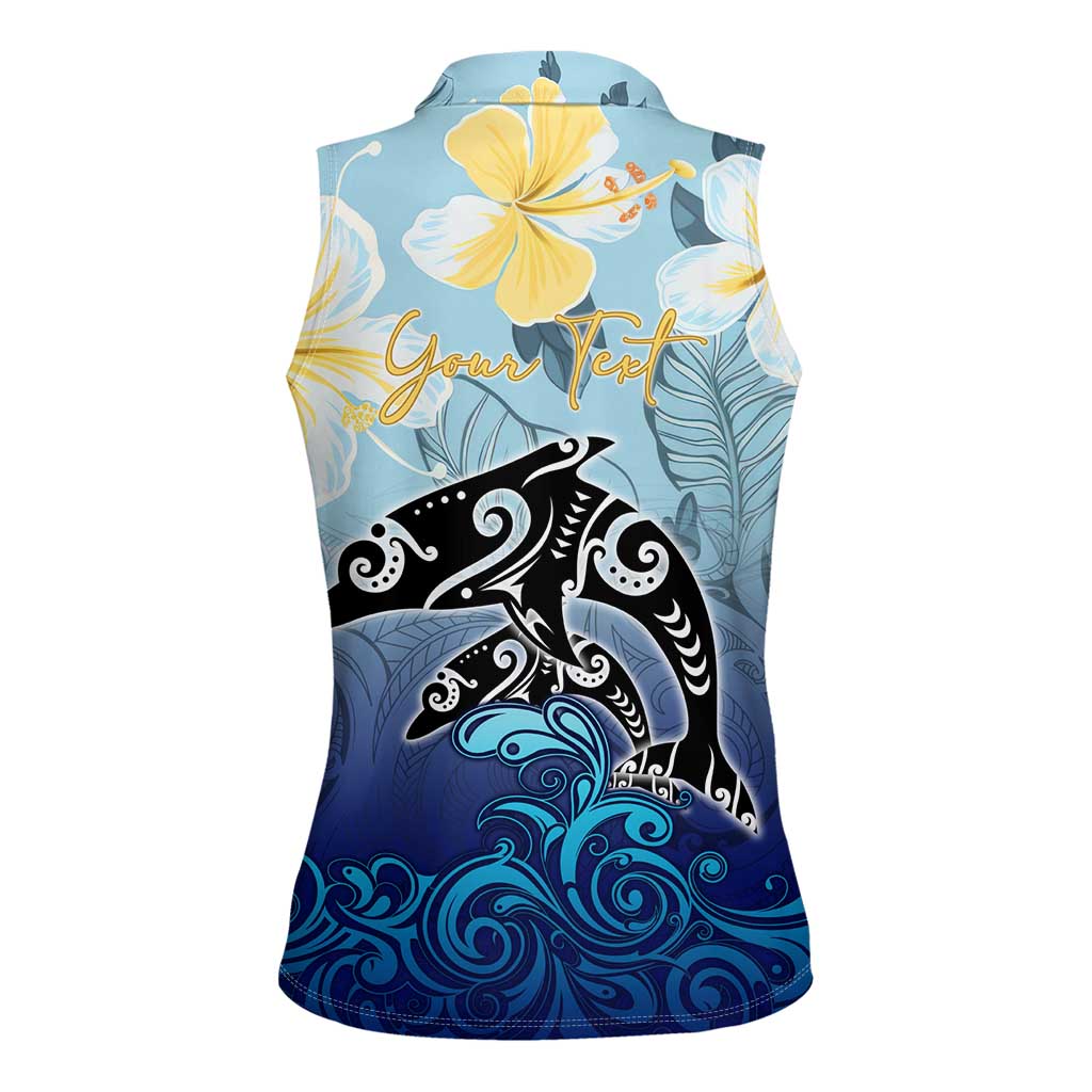 Mother And Baby Dolphins Women Sleeveless Polo Shirt Hawaii Hibiscus