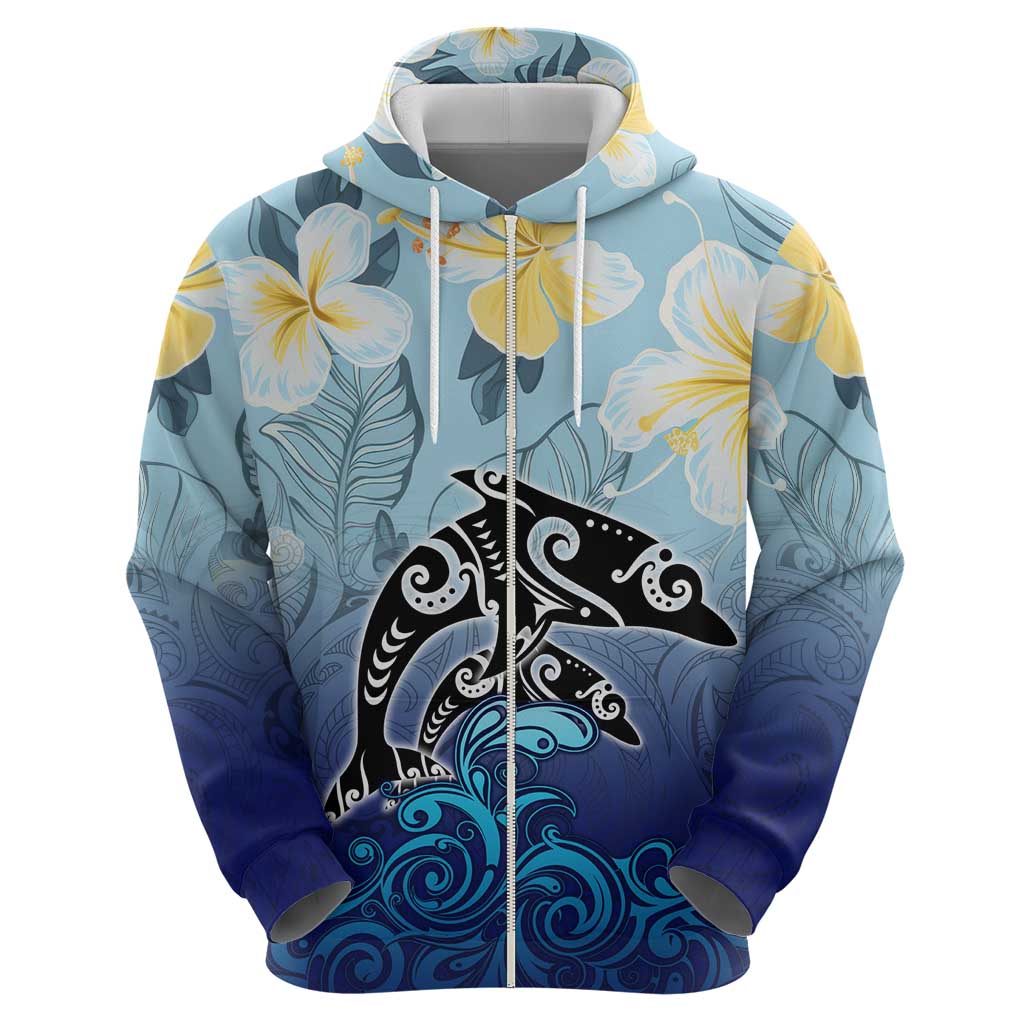 Mother And Baby Dolphins Zip Hoodie Hawaii Hibiscus