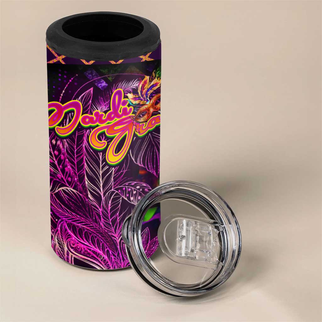 Happy Mardi Gras 4 in 1 Can Cooler Tumbler Mask Feather Colorfull DT02 - Polynesian Pride