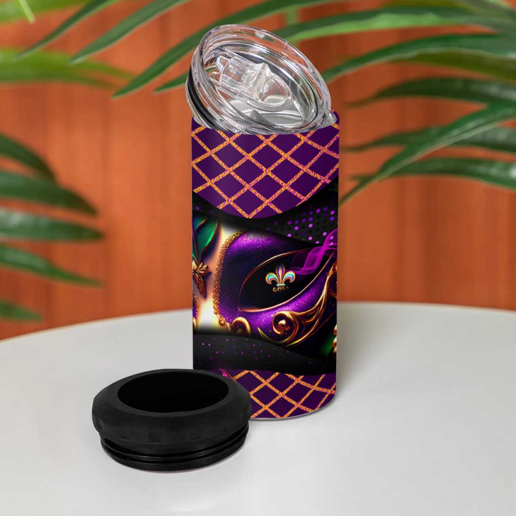 Happy Mardi Gras 4 in 1 Can Cooler Tumbler Mask Feather Colorfull DT02 - Polynesian Pride